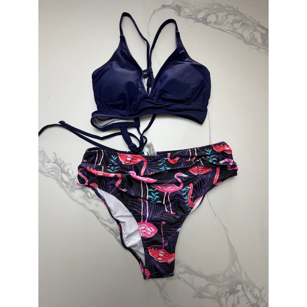 NWT Flamingo Print Bikini Set Women’s Large